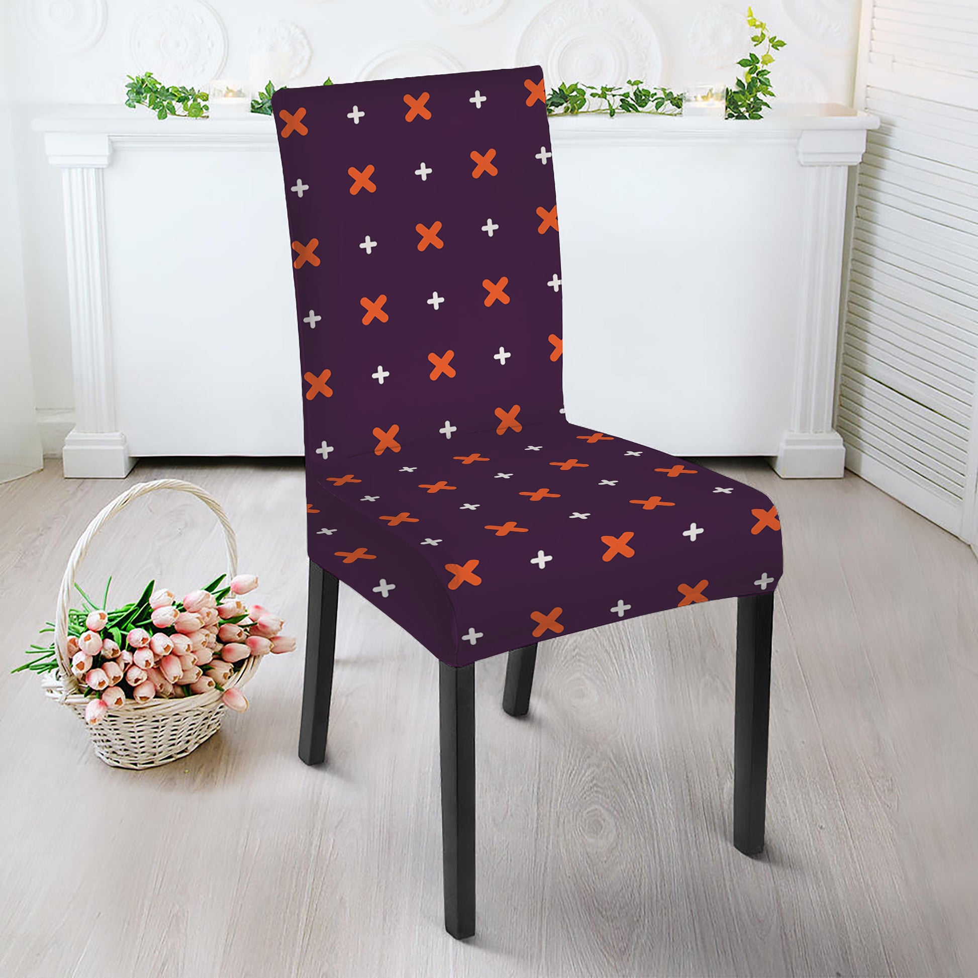 Halloween Plus And Cross Pattern Print Dining Chair Slipcover
