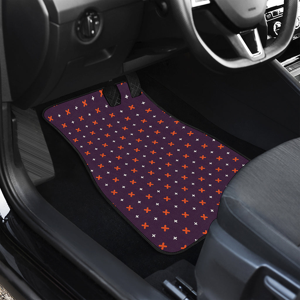 Halloween Plus And Cross Pattern Print Front and Back Car Floor Mats