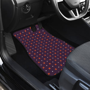 Halloween Plus And Cross Pattern Print Front and Back Car Floor Mats