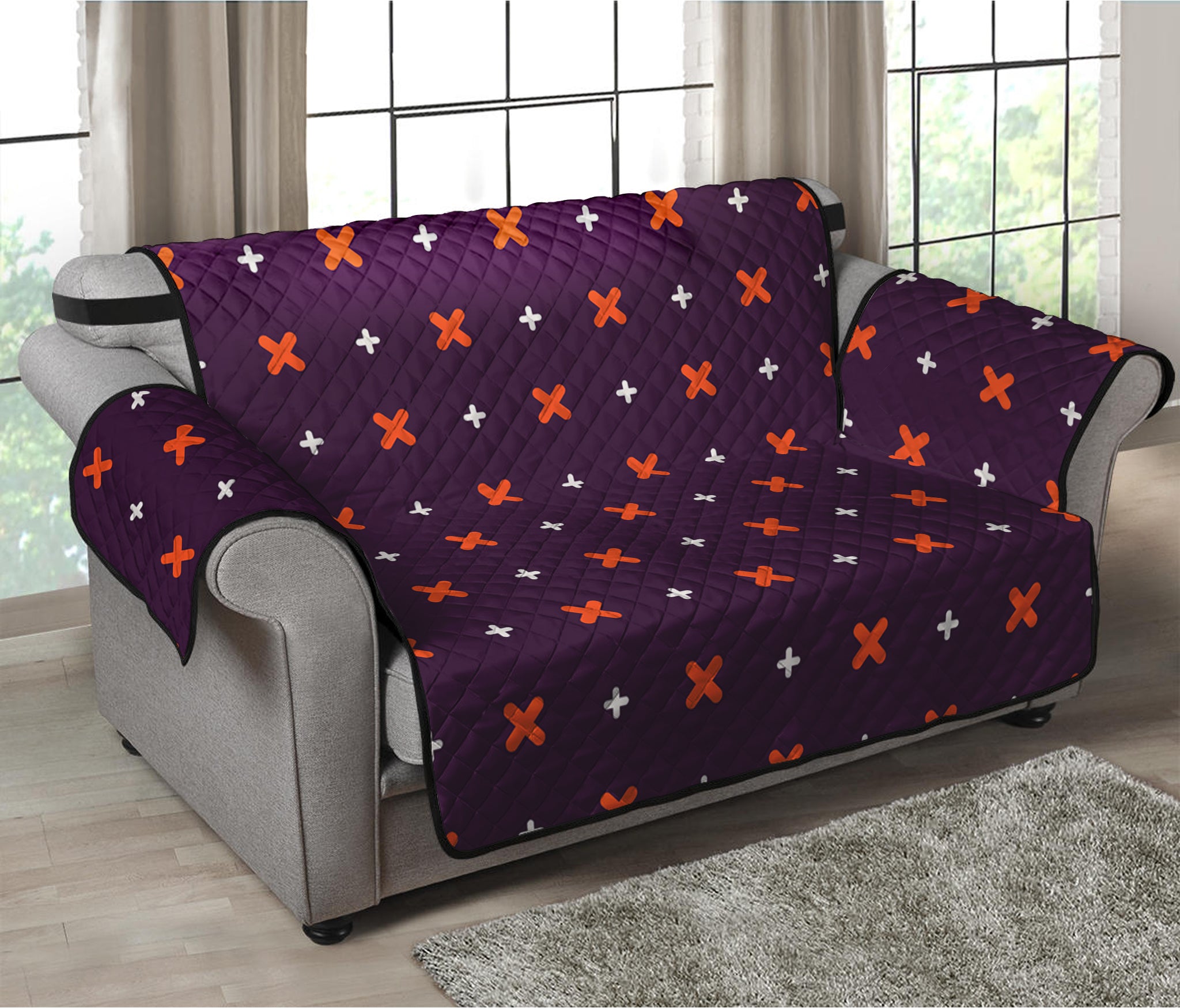 Halloween Plus And Cross Pattern Print Loveseat Protector