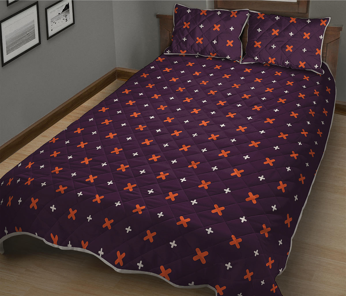 Halloween Plus And Cross Pattern Print Quilt Bed Set