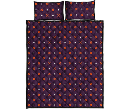 Halloween Plus And Cross Pattern Print Quilt Bed Set