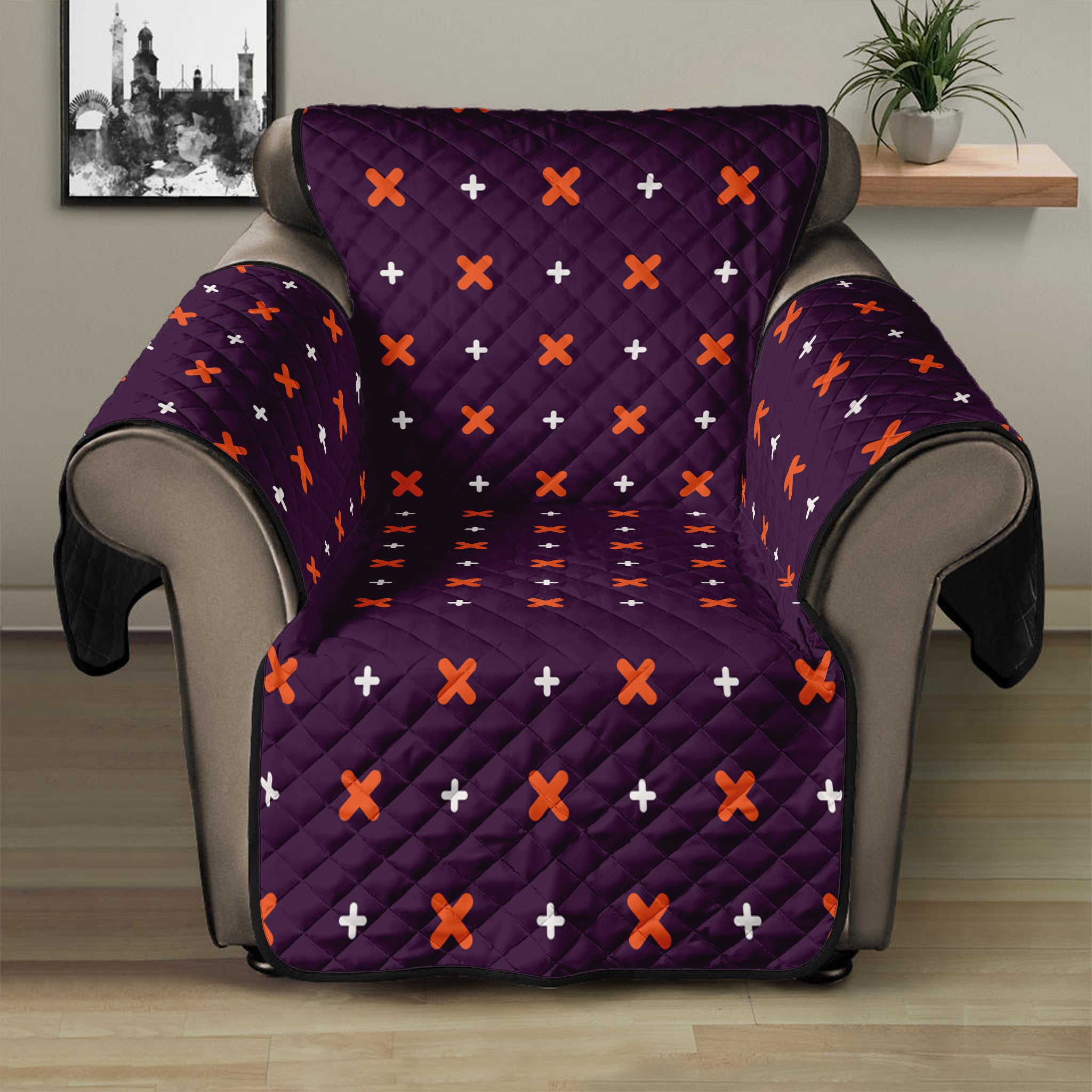 Halloween Plus And Cross Pattern Print Recliner Protector