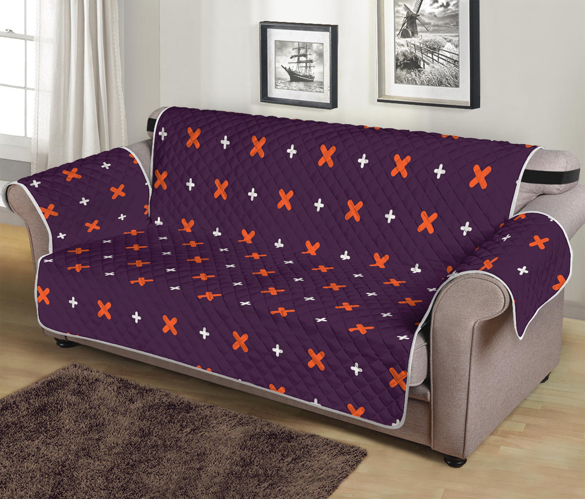 Halloween Plus And Cross Pattern Print Sofa Protector