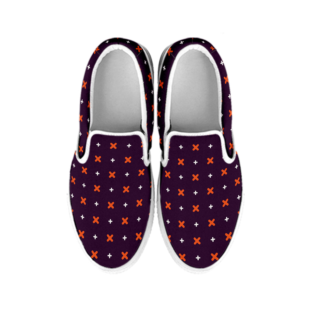 Halloween Plus And Cross Pattern Print White Slip On Shoes