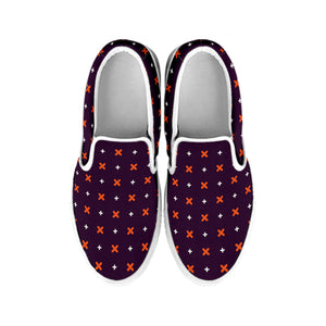 Halloween Plus And Cross Pattern Print White Slip On Shoes