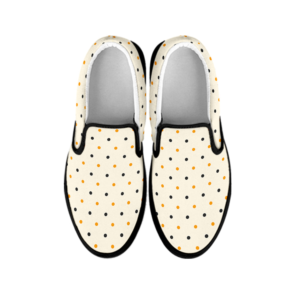 Halloween Polka Dot Pattern Print Black Slip On Shoes