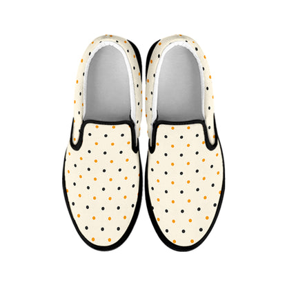 Halloween Polka Dot Pattern Print Black Slip On Shoes