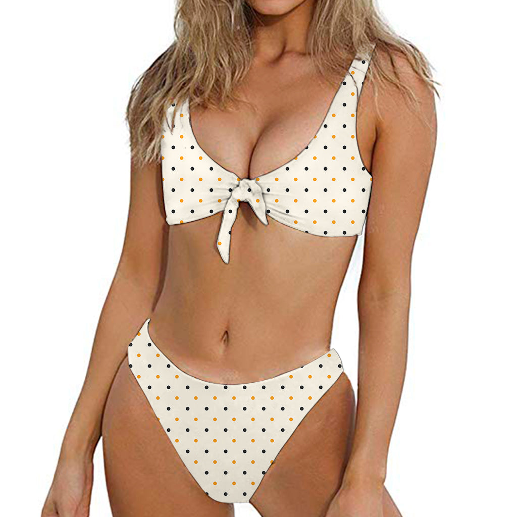 Halloween Polka Dot Pattern Print Front Bow Tie Bikini