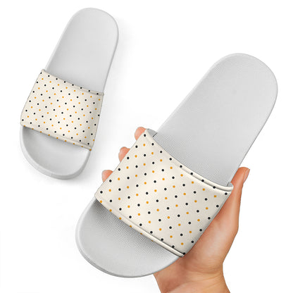 Halloween Polka Dot Pattern Print White Slide Sandals
