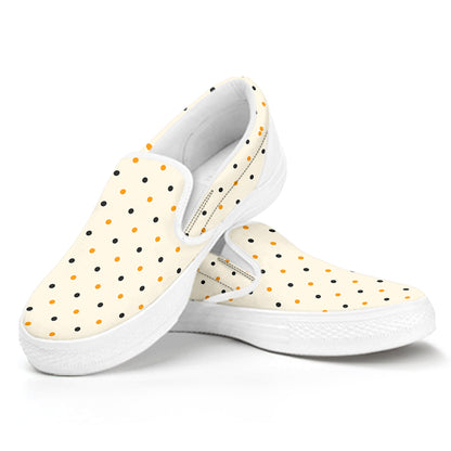 Halloween Polka Dot Pattern Print White Slip On Shoes