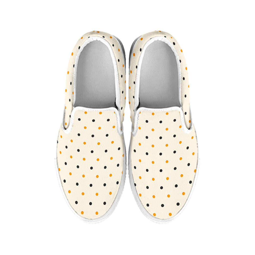 Halloween Polka Dot Pattern Print White Slip On Shoes