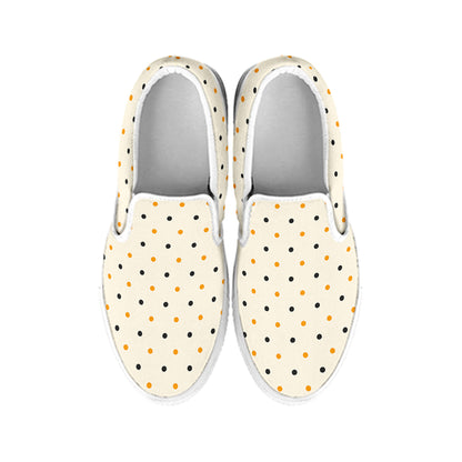 Halloween Polka Dot Pattern Print White Slip On Shoes