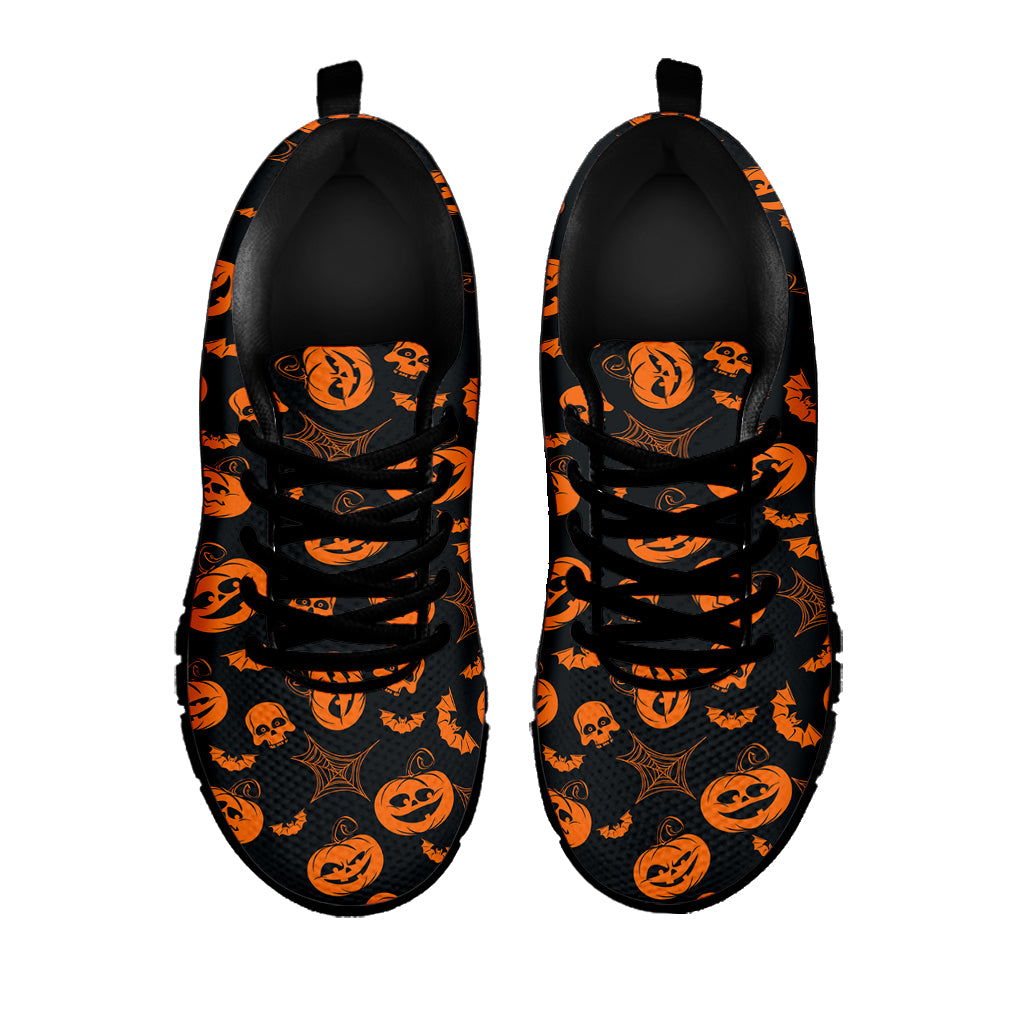 Halloween Pumpkin And Bat Pattern Print Black Sneakers