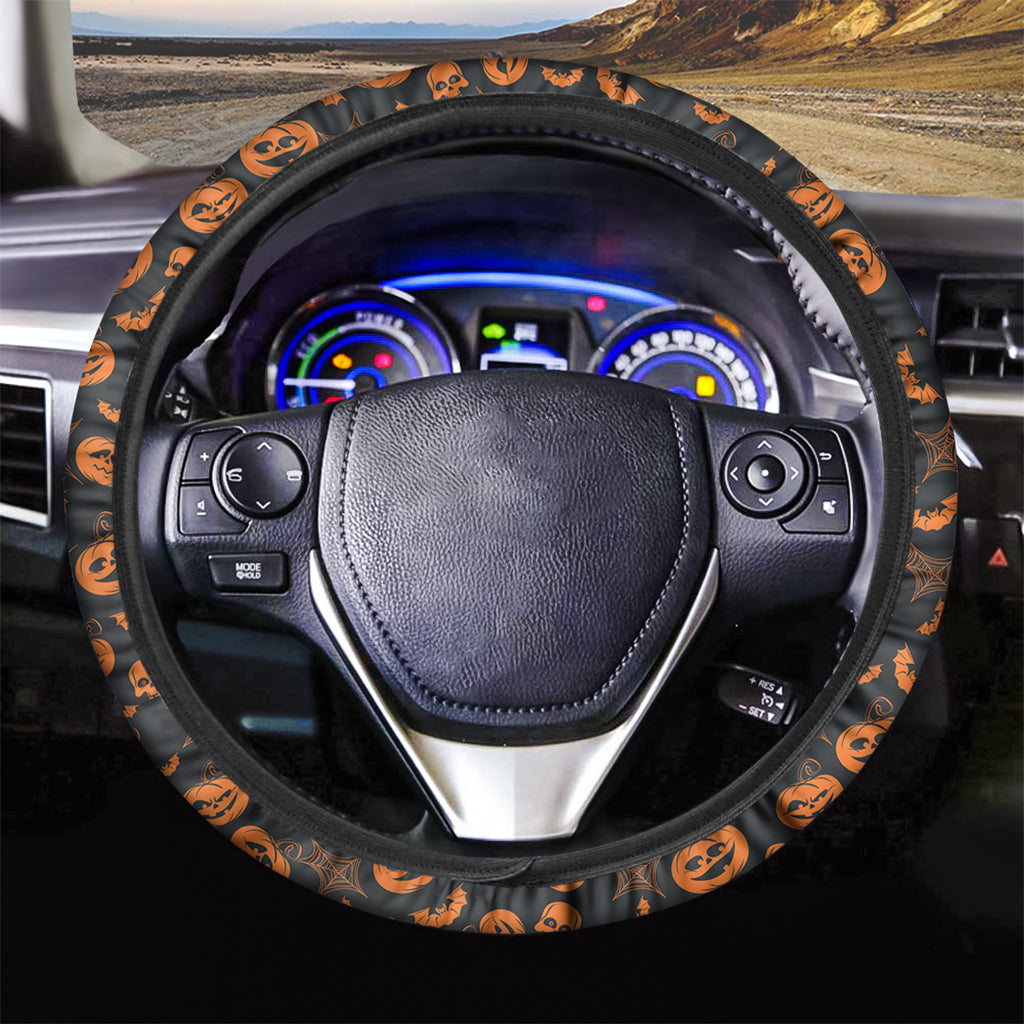 Halloween Pumpkin And Bat Pattern Print Car Steering Wheel Cover