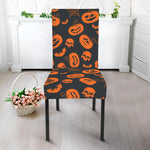 Halloween Pumpkin And Bat Pattern Print Dining Chair Slipcover