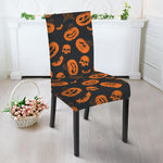 Halloween Pumpkin And Bat Pattern Print Dining Chair Slipcover