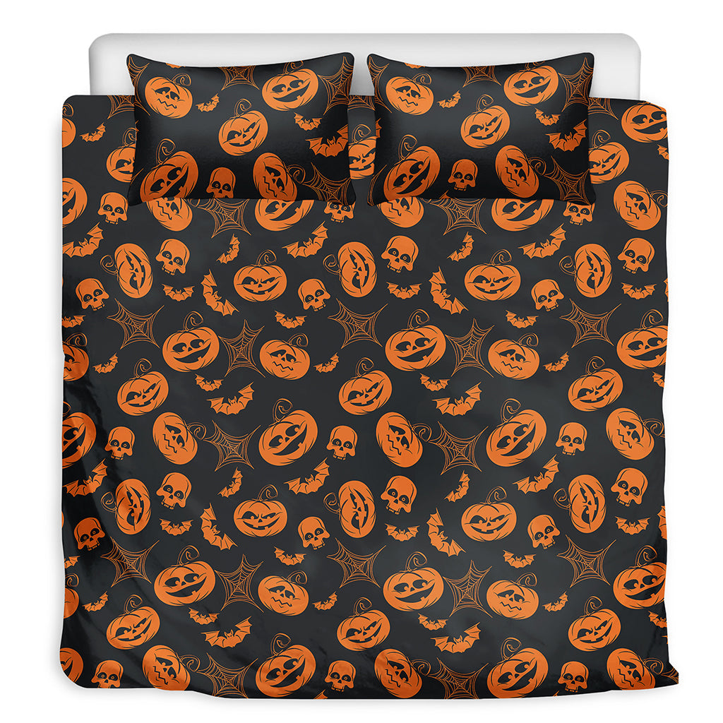 Halloween Pumpkin And Bat Pattern Print Duvet Cover Bedding Set