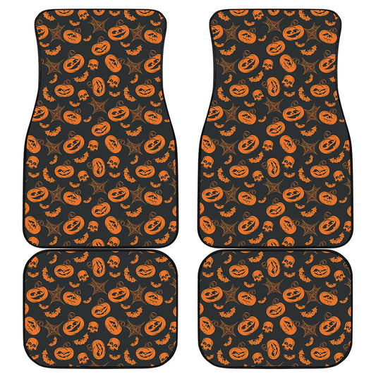 Halloween Pumpkin And Bat Pattern Print Front and Back Car Floor Mats
