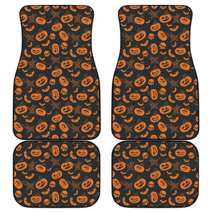 Halloween Pumpkin And Bat Pattern Print Front and Back Car Floor Mats