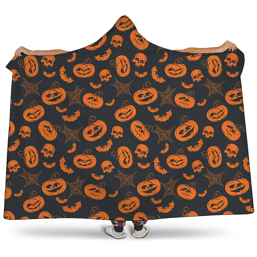 Halloween Pumpkin And Bat Pattern Print Hooded Blanket