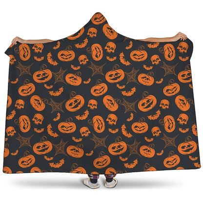 Halloween Pumpkin And Bat Pattern Print Hooded Blanket