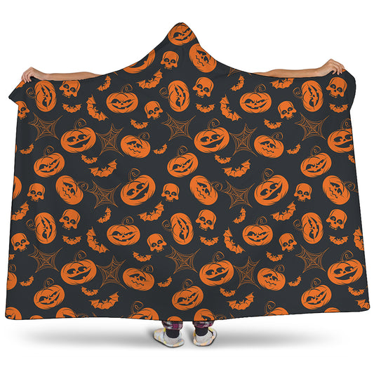 Halloween Pumpkin And Bat Pattern Print Hooded Blanket