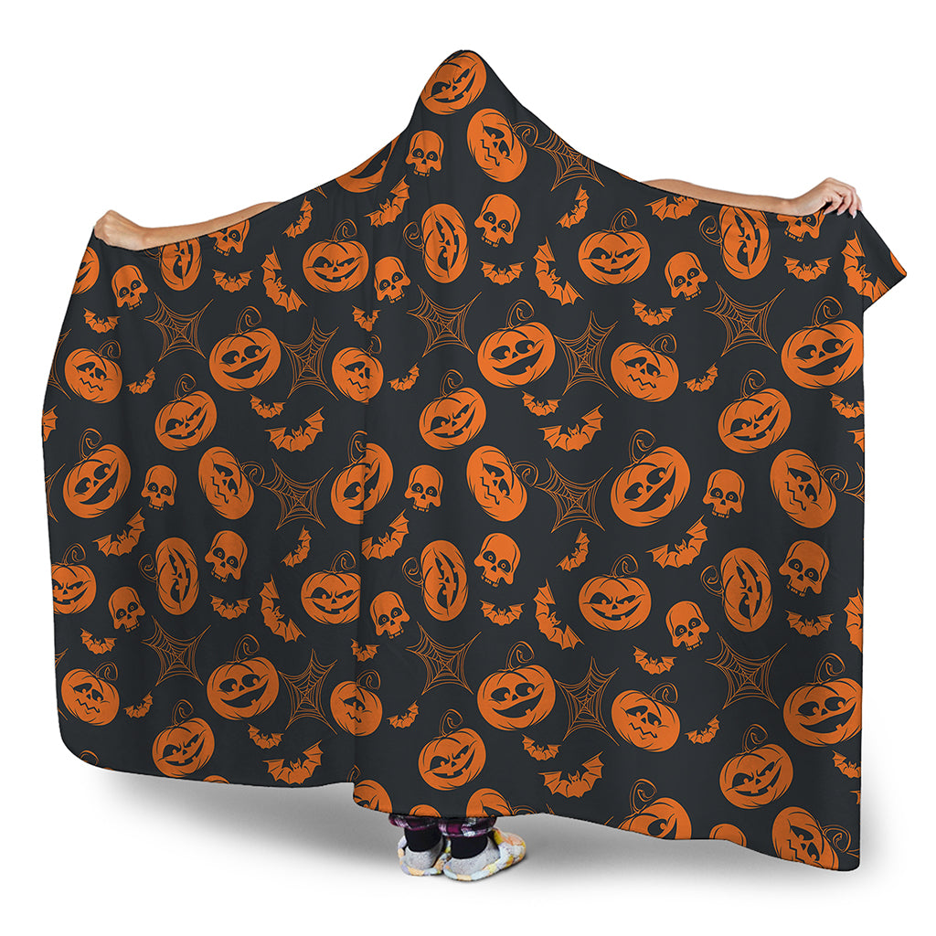 Halloween Pumpkin And Bat Pattern Print Hooded Blanket