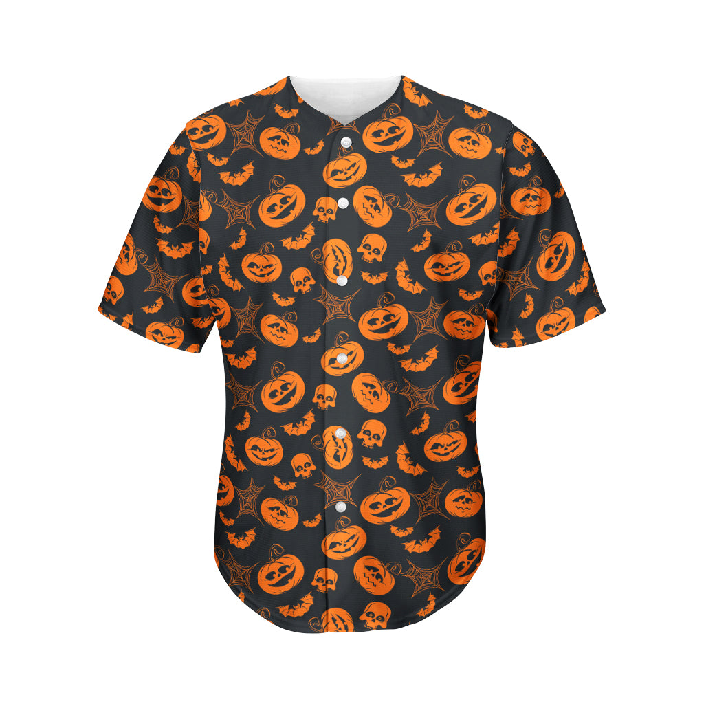 Halloween Pumpkin And Bat Pattern Print Men's Baseball Jersey