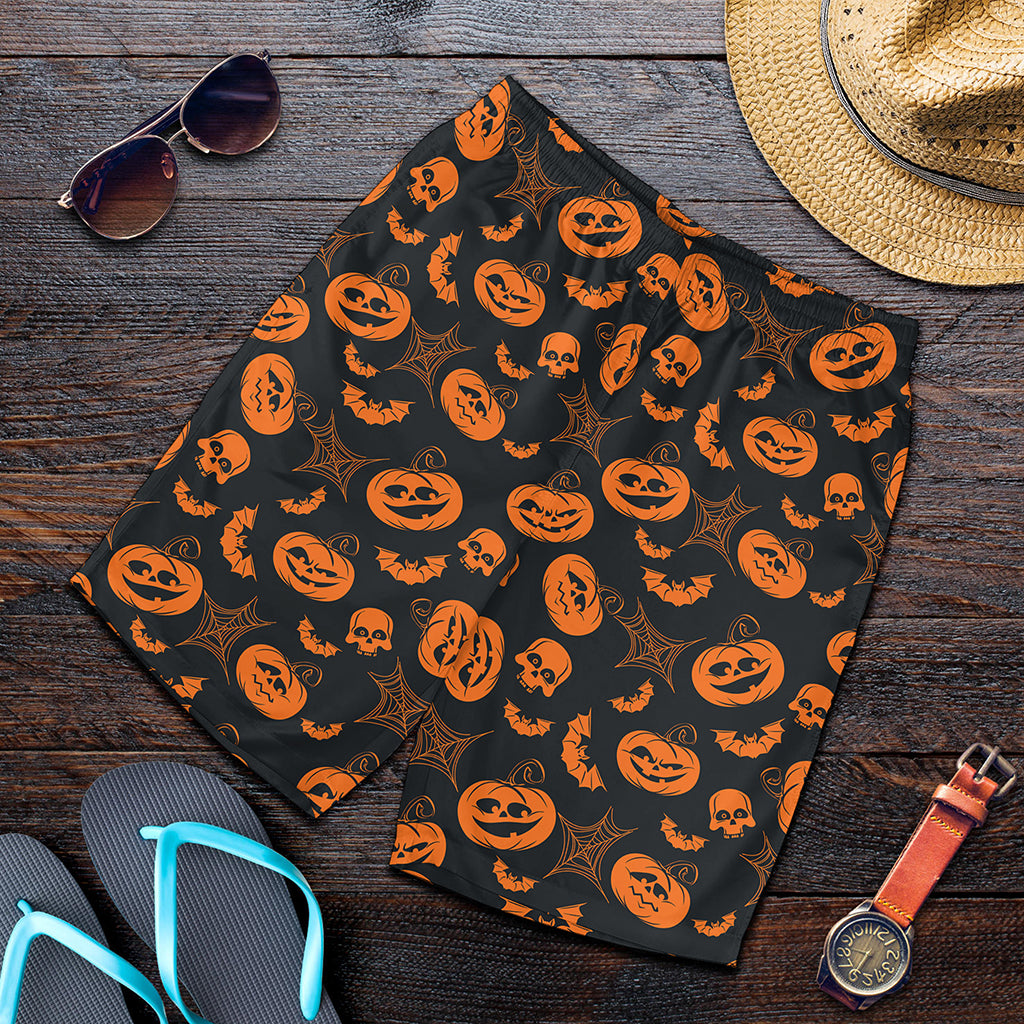 Halloween Pumpkin And Bat Pattern Print Men's Shorts