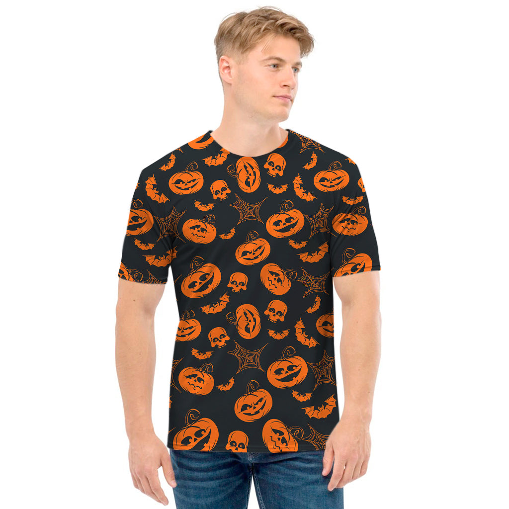 Halloween Pumpkin And Bat Pattern Print Men's T-Shirt