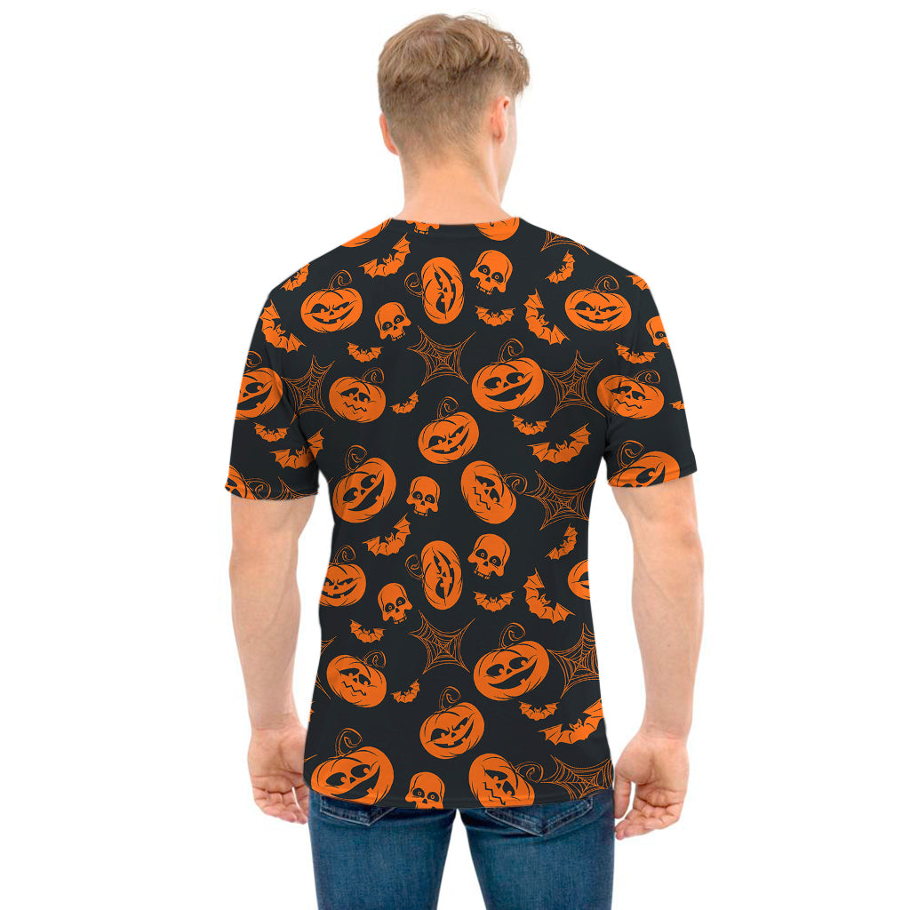 Halloween Pumpkin And Bat Pattern Print Men's T-Shirt