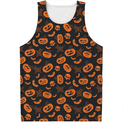 Halloween Pumpkin And Bat Pattern Print Men's Tank Top