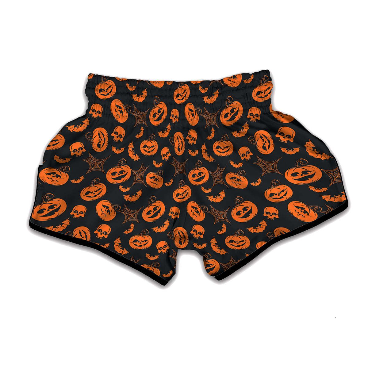 Halloween Pumpkin And Bat Pattern Print Muay Thai Boxing Shorts