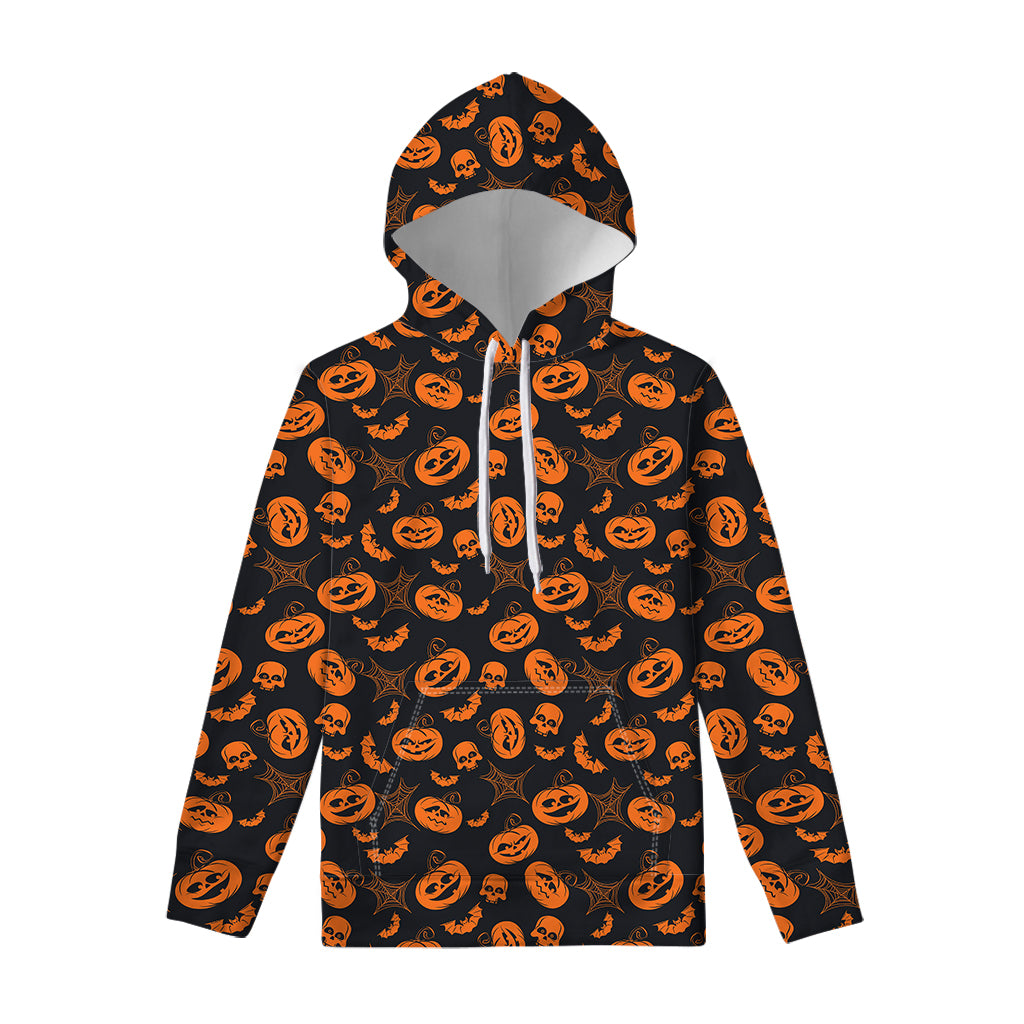 Halloween Pumpkin And Bat Pattern Print Pullover Hoodie