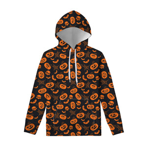 Halloween Pumpkin And Bat Pattern Print Pullover Hoodie