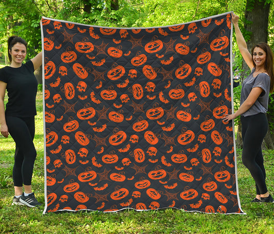 Halloween Pumpkin And Bat Pattern Print Quilt