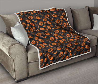 Halloween Pumpkin And Bat Pattern Print Quilt