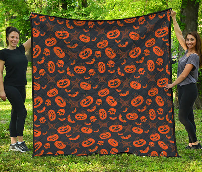 Halloween Pumpkin And Bat Pattern Print Quilt