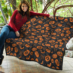 Halloween Pumpkin And Bat Pattern Print Quilt