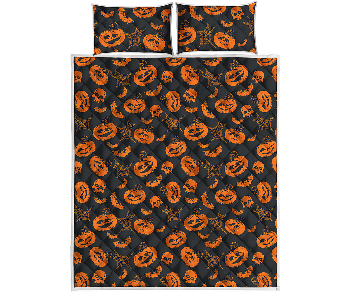 Halloween Pumpkin And Bat Pattern Print Quilt Bed Set