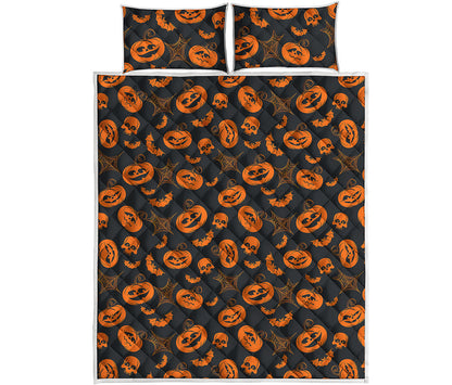 Halloween Pumpkin And Bat Pattern Print Quilt Bed Set