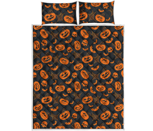 Halloween Pumpkin And Bat Pattern Print Quilt Bed Set