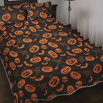 Halloween Pumpkin And Bat Pattern Print Quilt Bed Set