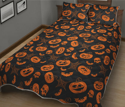 Halloween Pumpkin And Bat Pattern Print Quilt Bed Set