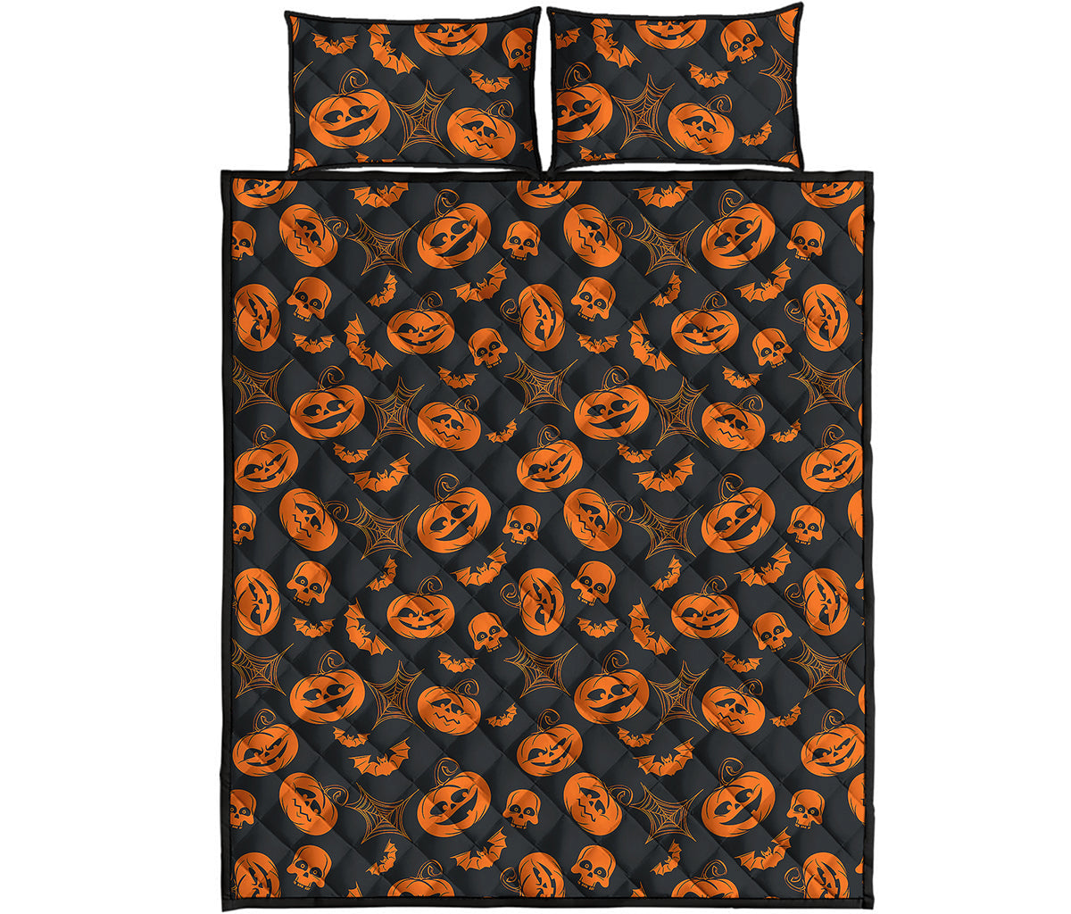 Halloween Pumpkin And Bat Pattern Print Quilt Bed Set