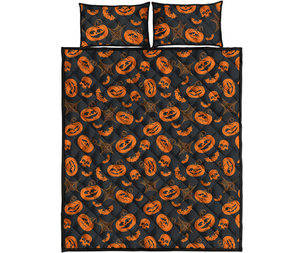 Halloween Pumpkin And Bat Pattern Print Quilt Bed Set