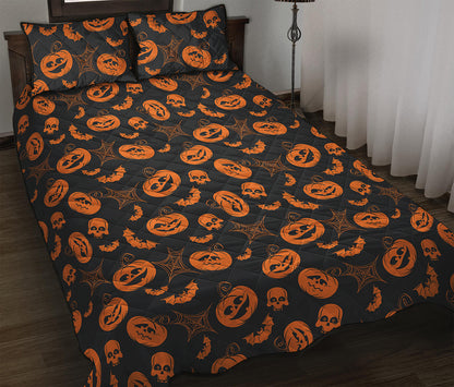 Halloween Pumpkin And Bat Pattern Print Quilt Bed Set