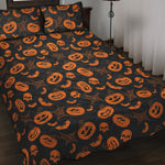 Halloween Pumpkin And Bat Pattern Print Quilt Bed Set