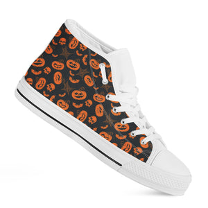 Halloween Pumpkin And Bat Pattern Print White High Top Shoes